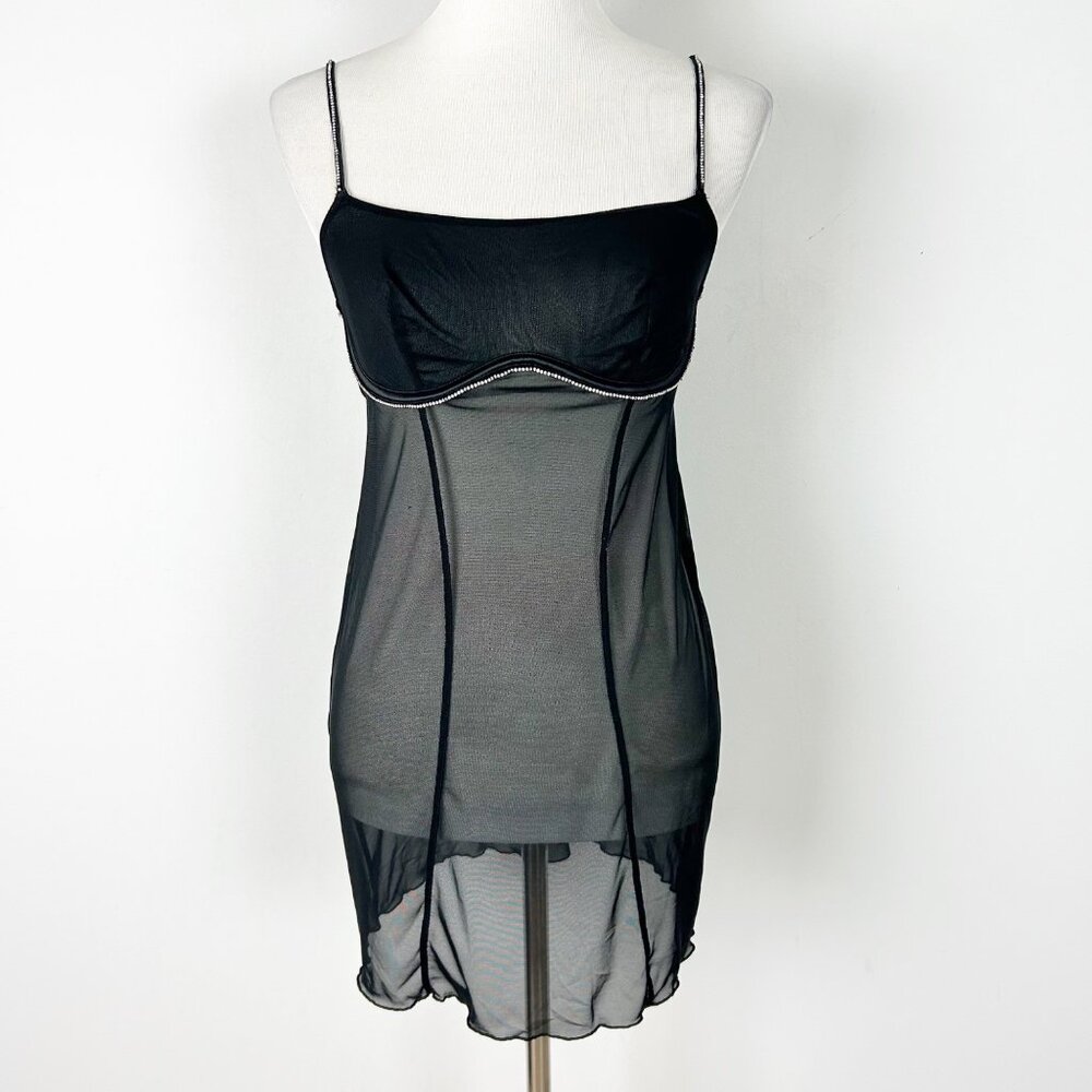 Auden‎ Black Sheer Mesh Babydoll Slip Lingerie with Rhinestones Fairy Size Small